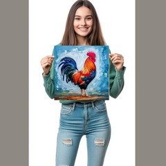 ORIGINAL Oil PAINTING on Canvas Rooster Textured Art 12×12 in Custom Order