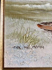 KARL NEUMANN (1891-1985) ORIGINAL OIL PAINTING SEASCAPE LIGHTHOUSE DINGHY OOAK