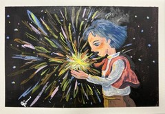 Original Hand Painted Ghibli Fan Art, Howl’s Moving Castle Little Howl, Calcifer