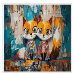 Foxes in Pajamas for Kids Room Decor Flat Rolled, Framed or Wrapped Canvas