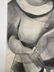 ANTIQUE DRAWING PORTRAIT MID CENTURY 36 INCH CUBISM LARGE WALTER E COHEN JR