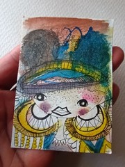 Original ACEO Abstract Mixed Media 3.5″x 2.5″ Anime Artwork OOAK CH0716B