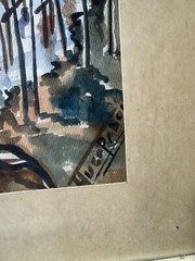 Vintage „Men By The Sea Scene“ Primitive Watercolor Painting – Signed And Framed