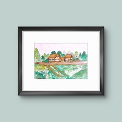 Country Home Contemporary Watercolor Expressionist Original Painting 9x12in