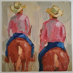 Cowboy Painting Western Original Oil Art Semi Abstract Modern Decor Wall Artwork