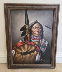 Original Oil Painting Canvas Native American Warrior by Z. Garcia Framed 16×20