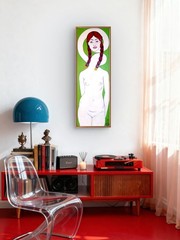 Original Figurative 12×36 Acrylic Painting Woman Yokai Portrait Bedroom Wall Art