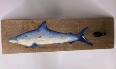 Shark Handmade Wood Wall Art Nautical Ocean Beach Decoration Hanger Art Signed