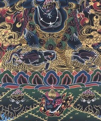 SIX ARMED MAHAKALA PROTECTOR ORIGINAL TIBETAN THANGKA PAINTING- OIL VARNISHED