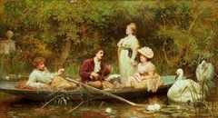 Oil painting lady man boating Fair-quiet-and-sweet-rest-Sir-Samuel-Luke-Fildes