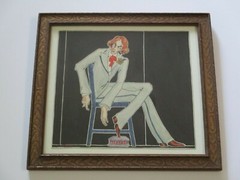 VINTAGE ANTIQUE PAINTING PORTRAIT SMOKING MAN IN SUIT SITTING SMOKING MODERNIST