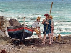 Pietro Gabrini Attributed Sorrento Harbor Italian Coast Antique Oil Painting