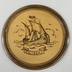 Vintage Clipper Ship Wood Plate Malinska Nautical Decorative Boat Sailing