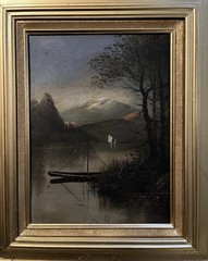 Antique (19 C ) Oil Painting- Mountain Landscape W Lake-Tonalist-Vintage Frame