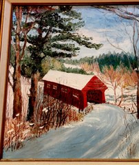 Eric Sloane Style Covered Bridge New England Americana Scene