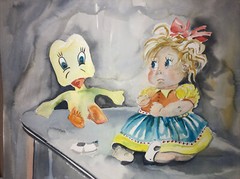 Watercolor Painting Vintage Toys Artist JOAN PERRY Original Art 24”Wx18”H