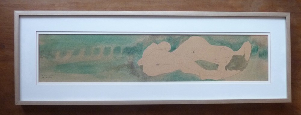 Signed Lawrence Marcuson Double Figure Study 1997 Gouache 8 3/4 X 26″
