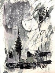 SAMATOWIC Abstract Neutral Study 9×12 Expressionism Original Paper Art Signed 19