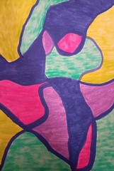 5 by 7 in Acrylic Paint Marker Art w/ pink, yellow, blue, pur, & teal