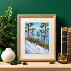 Winter Pine Forest Landscape Oil Painting Handmade Wall Art by Irene Pandin