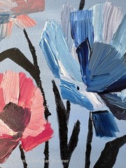 Impasto Pink Blue Flowers Original Acrylic Painting 11×14 Signed Canvas Art