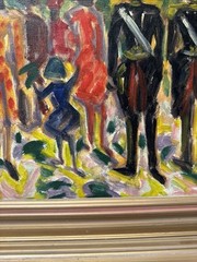 MID CENTURY PAINTING SOLDIERS PEOPLE PARK STATUE ARCHITECTURE MODERNIST FAMOUS