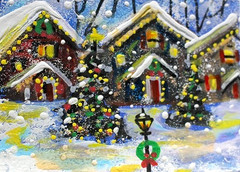 ACEO Original PAINTING Winter XMAS Houses Trees Snow Town Holiday Landscape ART
