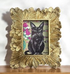Mini framed whimsical Cat prints of my paintings in vintage style ornate frames