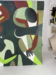 Pierre Khoury Original Abstract Oil Painting Mid Century Modern MCM Green Large