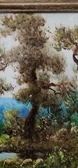 FRAMED SIGNED ANTIQUE OIL PAINTING LADY TENDING HER SHEEP IN A FIELD WITH TREES
