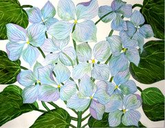 PAINTING WATERCOLOR ORIGINAL ART FLOWER HYDRANGEA BLUE PURPLE 11X14 & MAT 16X20
