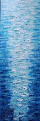 Blue Sky Ocean Waves Abstract Painting 10×30 Coastal Textured Art COA