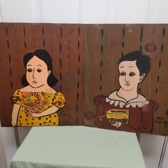 Folk Art Paintings, On Wood Artist Jan McPherson, Children Portraits Set Of 2