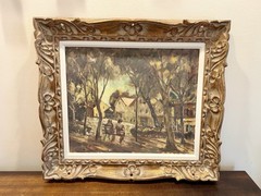 Vintage Harold Rotenberg Oil Painting Impressionist Park Scene 24” x 21.5”