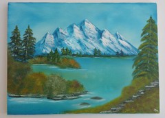 Original Painting Landscape Lake Mountains Trees 3D Acrylic on Canvas Signed