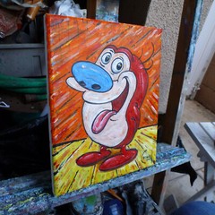 STIMPY, THE CAT tv show art NEW oil painting 8×10 canvas original signed Crowell