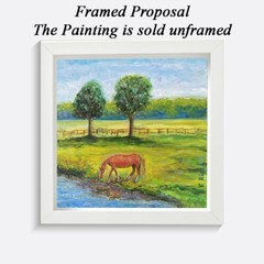 Oil Painting Original Horse Canvas Landscape Farm Animal River Pasture Equine