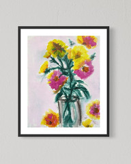ORIGINAL Yellow & Pink Flowers 8×10 Canvas Abstract Nature Wall Art