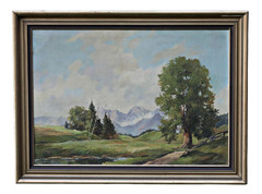 Signed Oil Painting Erich Otto Alpen Landscape With Tree And Creek, Framed OOAK