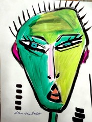 9″x12 Abstract Paper Original Art Expressionism Funny Face Home Art