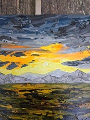 Original 6″x8″ Oil Painting Textured IMPASTO farm fields sunset rolling hills