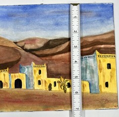 Watercolor Painting Desert Buildings Pueblos Village Folk Art 7×10” Contemporary