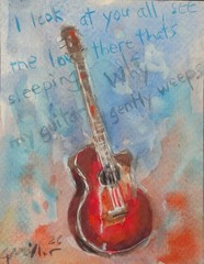 GERRY MILLER original drawing „GUITAR“ watercolour on paper.11x14cm