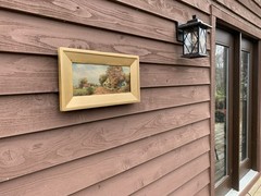c1860 Antique Oil Painting Landscape American School Victorian Town
