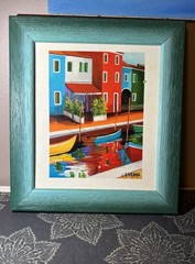 Vintage Carraro Signed Small Framed Painting Bright Colorful Italy?