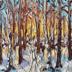 Original Oil Painting Landscape Original Art Winter Forest Sunset Artwork 6x6in