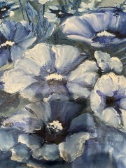 Lydia Darvis Painting, Blue Flowers Signed And Dated 1972