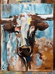 11×14 Original Longhorn Cow Painting on Canvas Modern Farmhouse Wall by Atherton