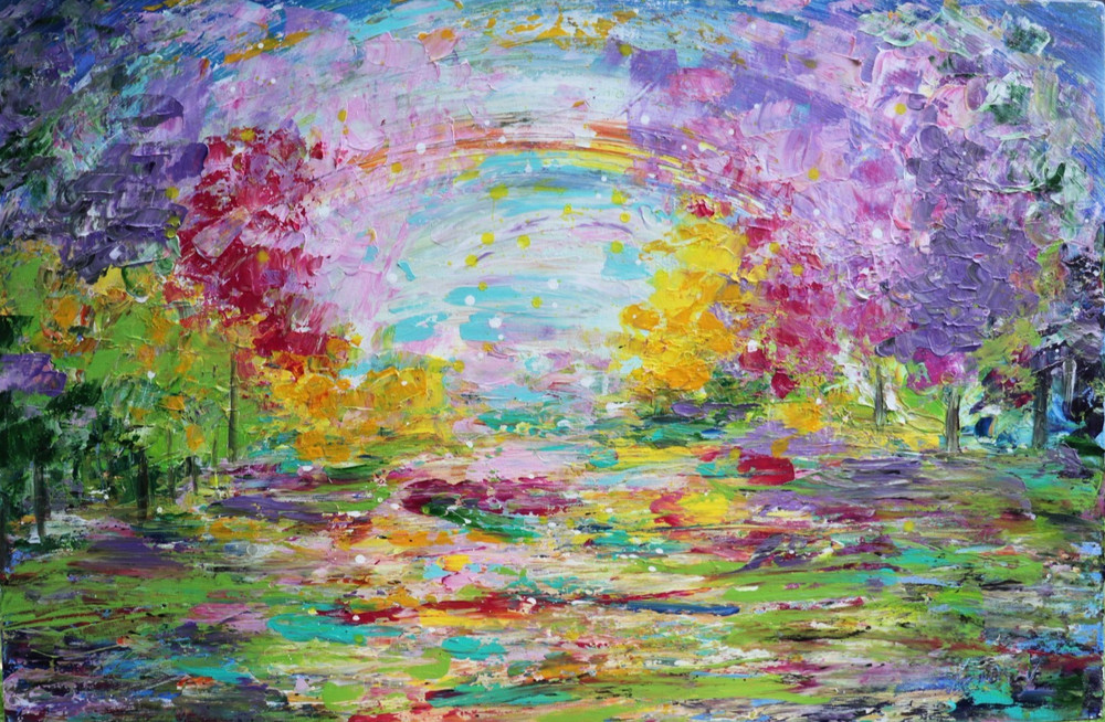 Original Painting 36×24 Colorful Landscape Canvas Art Spring Awakening