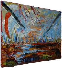 ORIGINAL█OIL PAINTING█IMPRESSIONIST ART█NATURE LANDSCAPE ABSTRACT DECO█POP OCEAN